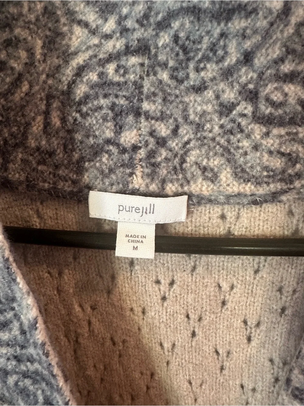 J. Jill Paisley-Pattern Open-Front Coatigan in Blue-Gray